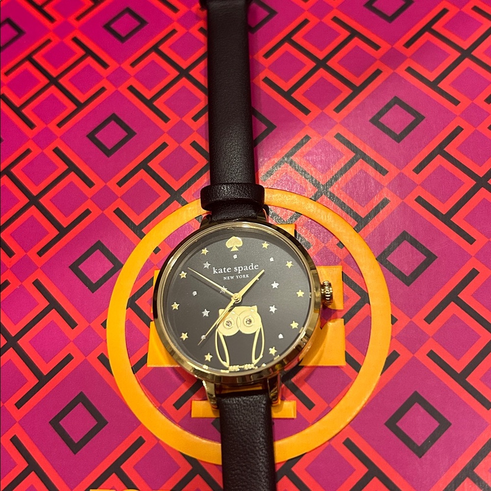 Kate Spade Owl Design Watch with Black Strap